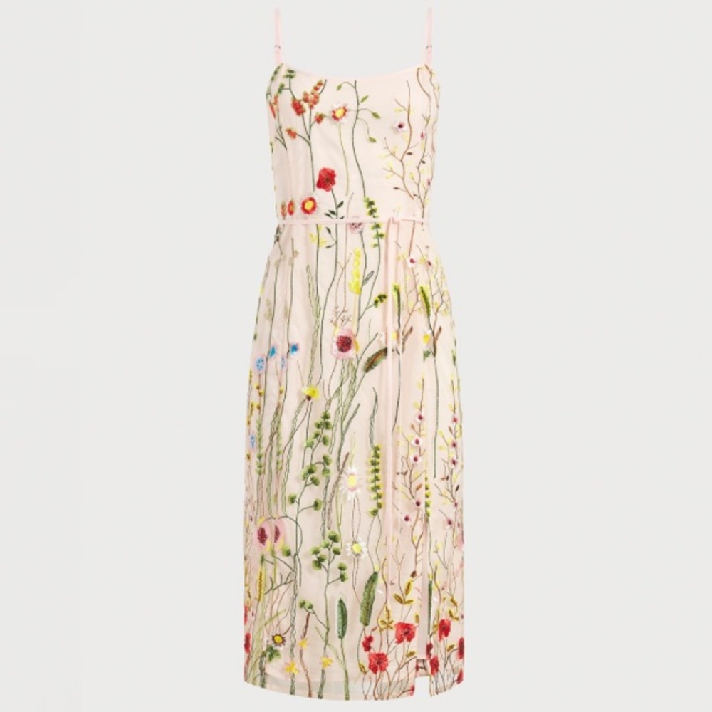 NWT Sam Edelman Floral Embroidered Midi Dress in Ecru/Multi